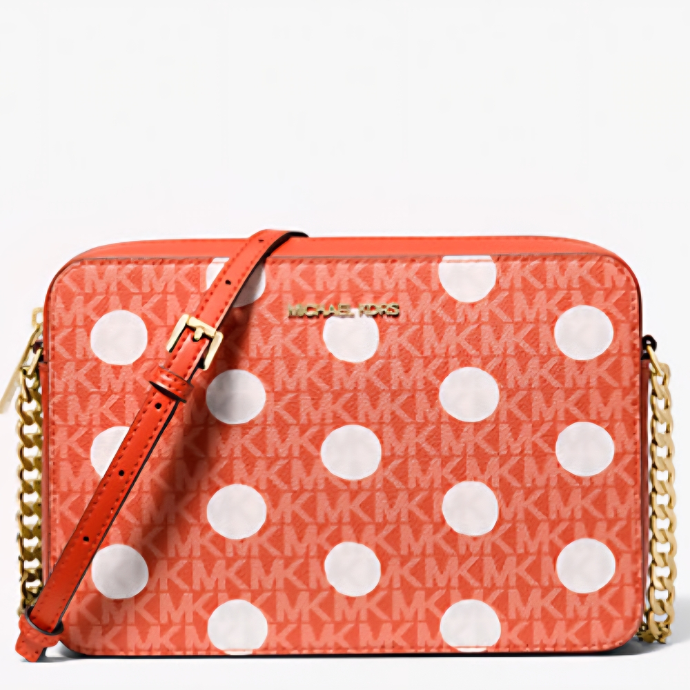 Michael Kors Orange and White Crossbody Bag with Gold Hardware